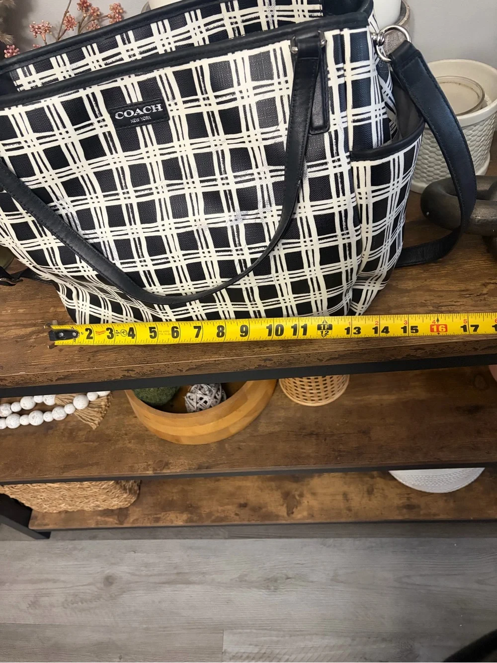 Coach Black and White Plaid diaper bag